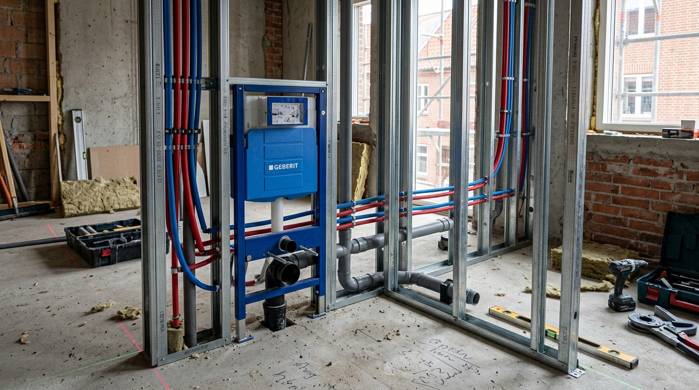 Concealed toilet frames and piping