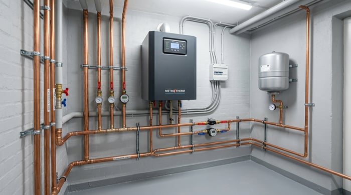 New modern district heating unit after installation